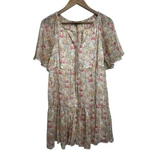 Aakaa Floral Print Dress Ruffle Tiered Medium